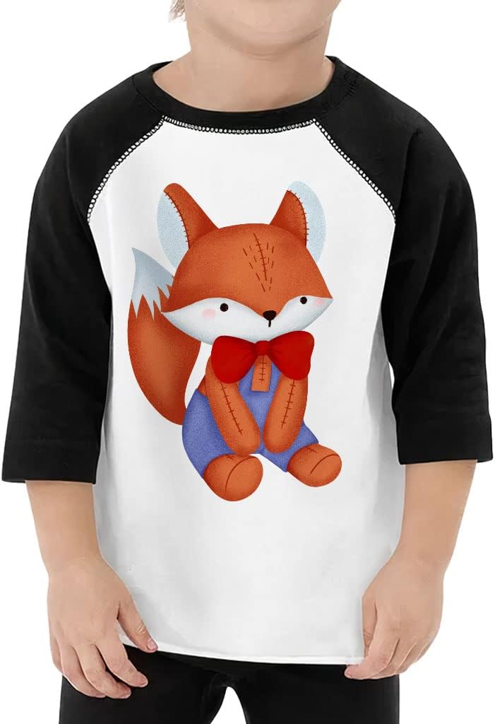 Cartoon Fox Toddler Baseball T-Shirt - Animal Print 3/4 Sleeve T-Shirt - Funny Design Kids' Baseball Tee