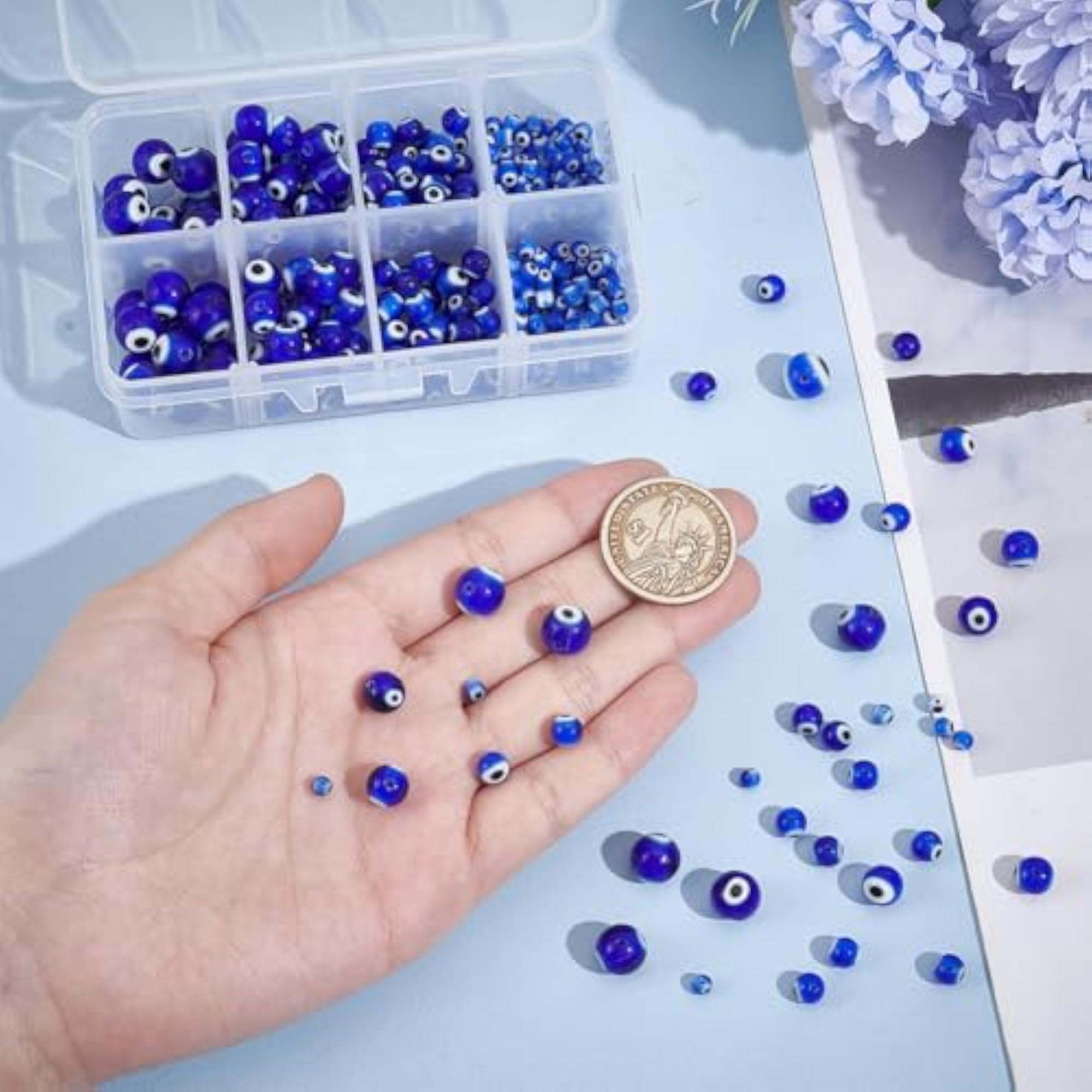 390 Pieces Blue Evil Eye Glass Beads Assorted Size for Jewelry Making