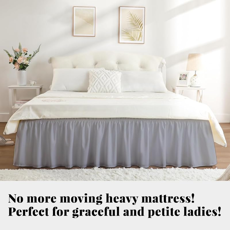 KANCHI DÉCOR - Microfiber Bed Skirt Wrap | Solid Easyfit King Size 18 Inch Drop Tailored Wrinkle Fade Resistance Soft Fabric Stylish Design Bedskirts- (Silver Grey, 76 * 80 in) 1