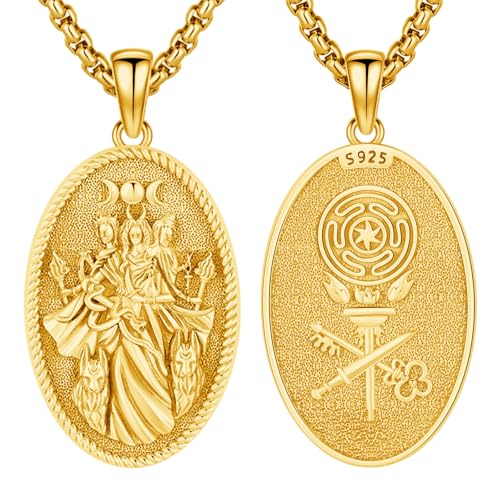 Hecate Wiccan Triple Moon Goddess Necklace Tetragrammaton Nudo De Bruja Plata 925 Original Sterling Silver Cat Moon Pendant Hekate Witch Necklace Amulet Witchy Jewelry Gifts for Women Men