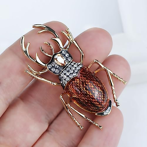 Image of Vintage Rhinestones Crystal Beetle Bug Ename Insect Scarab Brooch Pin Lapel Pin Accessories for Men Women