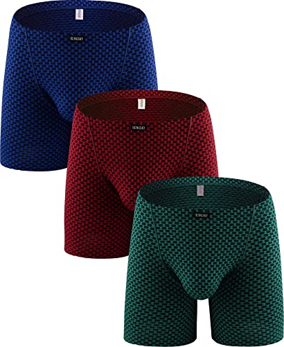 iKingsky Men's Stretch Long Leg Boxer Briefs Sexy Bulge Trunks No Ride Up Shorts Underwear Seamless Front Under Panties
