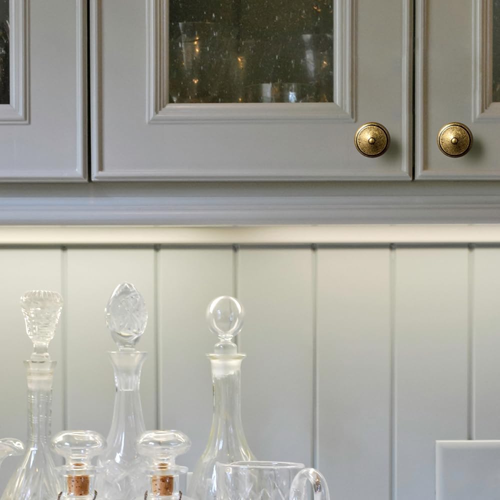 Goo-Ki 6 Pack Antique Brass Cabinet Knobs with Decorative Center Button - Kitchen Handles Vintage Hardware