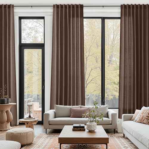 Cappuccino Linen Curtains for Living Room 126 Inches Long Light Filtering Semi Sheer Curtain Back Tab Modern Rustic Home Decor Neutral Drapes Floor to Ceiling High Window for Bedroom 52x126, 2 Panels