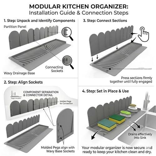 Image of Splash Guard For Kitchen Sink, Sink Guard For Kitchen With Waterproof Barrier, Silicone Anti Splash Sink Edge Guard, Sink Water Protector (Grey, 20x7.4 inches)