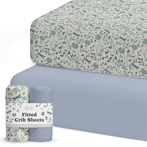 Image of Crib Sheets for Boys & Girls - 2 Pack Fitted Baby Crib Sheets Neutral for Standard & Toddler Bed Mattress - Buttery Soft Organic Cotton Blend (Stillwater Pond)