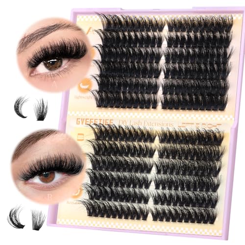 Fluffy Cluster Lashes Volume Lash Extensions Right & Left Individual Lashes Cluster 2 Style Mixed Eyelash Extensions Fluffy 13-18mm Cat Eyelash Clusters by GVEFETIEE