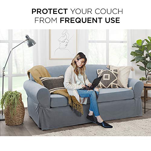 Maytex 4300511 Pixel Ultra Soft Stretch Slipcover, 2-Piece Sofa, Steel Blue thumb #1