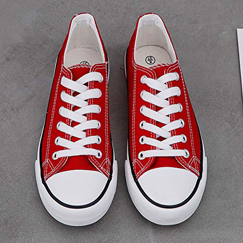 Adokoo Womens Canvas Shoes Casual Cute Sneakers Low Cut Lace Up Fashion Comfortable For Walking（Red,Us5 #TOP4