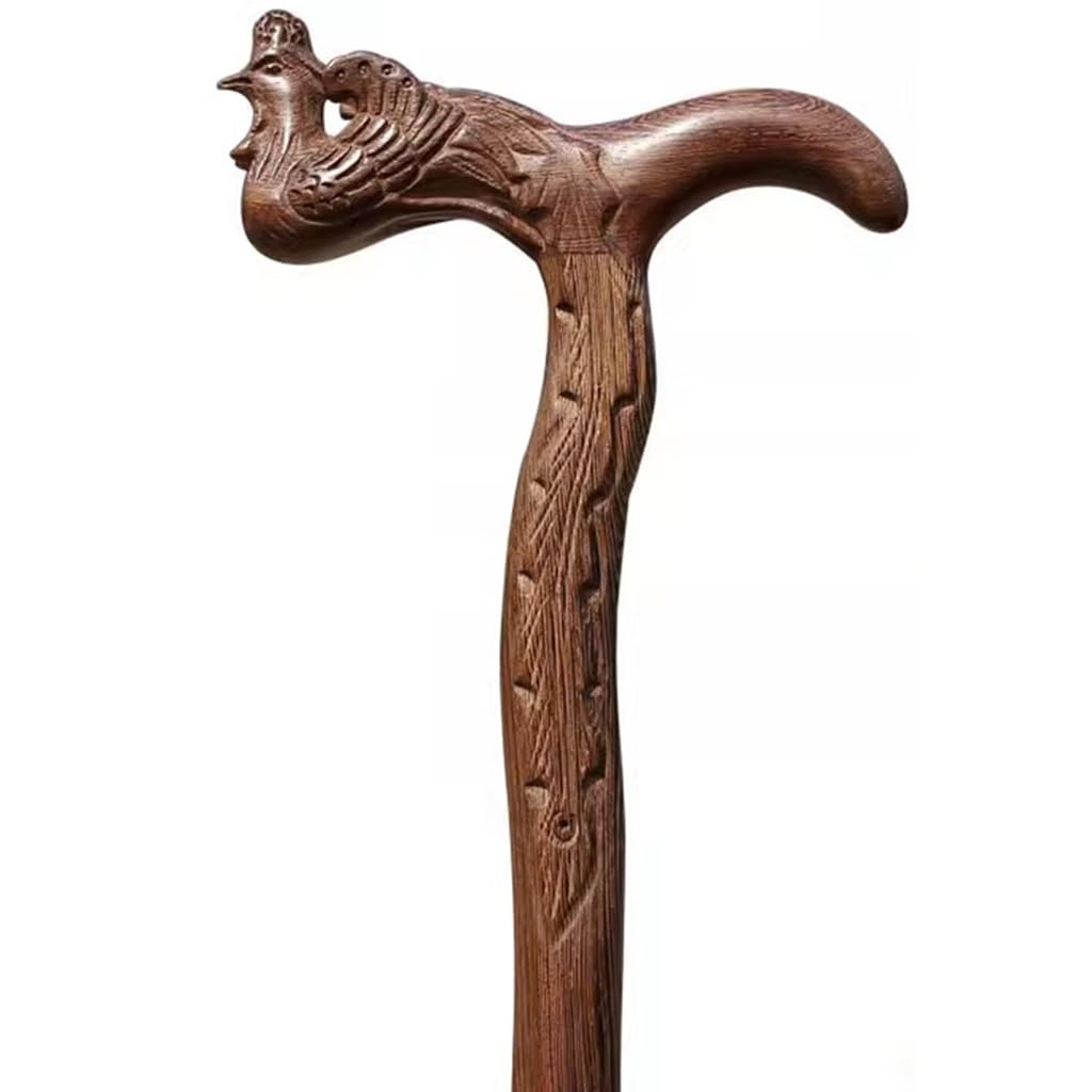 Laska dla osób starszych, Laska spacerowa z rzeźbionym smokiem/feniksem, naturalna laska wenge opaską na nadgarstek, ręcznie rzeźbiona(B,92Cm(Use Height 176 180Cm))