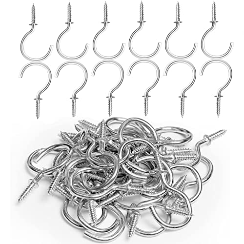 xiaozhenjida 30 Pieces Screw-in Ceiling Hooks Carbon Steel Electroplated Anti-rust Screw Multifunctional Hook Holders For Living Room Kitchen Garden Light Clothes (1 inch Silver)