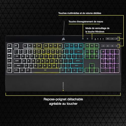 K55 RGB PRO Tastiera da gioco cablata a membrana - IP42 resistente alla polvere e agli spruzzi - 6 tasti macro integrazione Elgato - Compatibile con iCUE - AZERTY BE - PC, Mac, Xbox - Nero - Tastiera gaming - Immagine 6