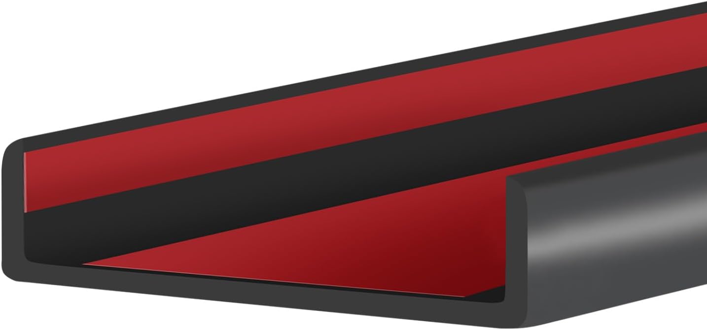Rubber Edge Profile, Self Adhesive U Shaped Edge Strip for Wood Panels, Worktops and Shelves, Flexible Edge Protector for Furniture, Size 57mm, Fits 56-59mm, Length 6m