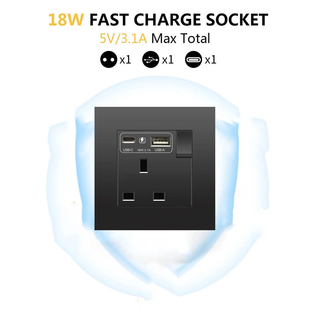 Prise Murale 13A Avec Prise De Charge Rapide USB 18W, Prise De Courant Murale Avec Chargeur USB universal-AC-18W