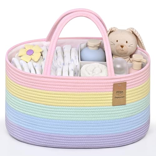 Image of 19L Baby Diaper Caddy Organizer, 16.8"x9.8"x9" Cotton Rope Diaper Basket, Changing Table Storage Caddy With Removable Divider, Baby Basket for Nursery, Car, Diapers, Baby Shower Gifts for Newborn