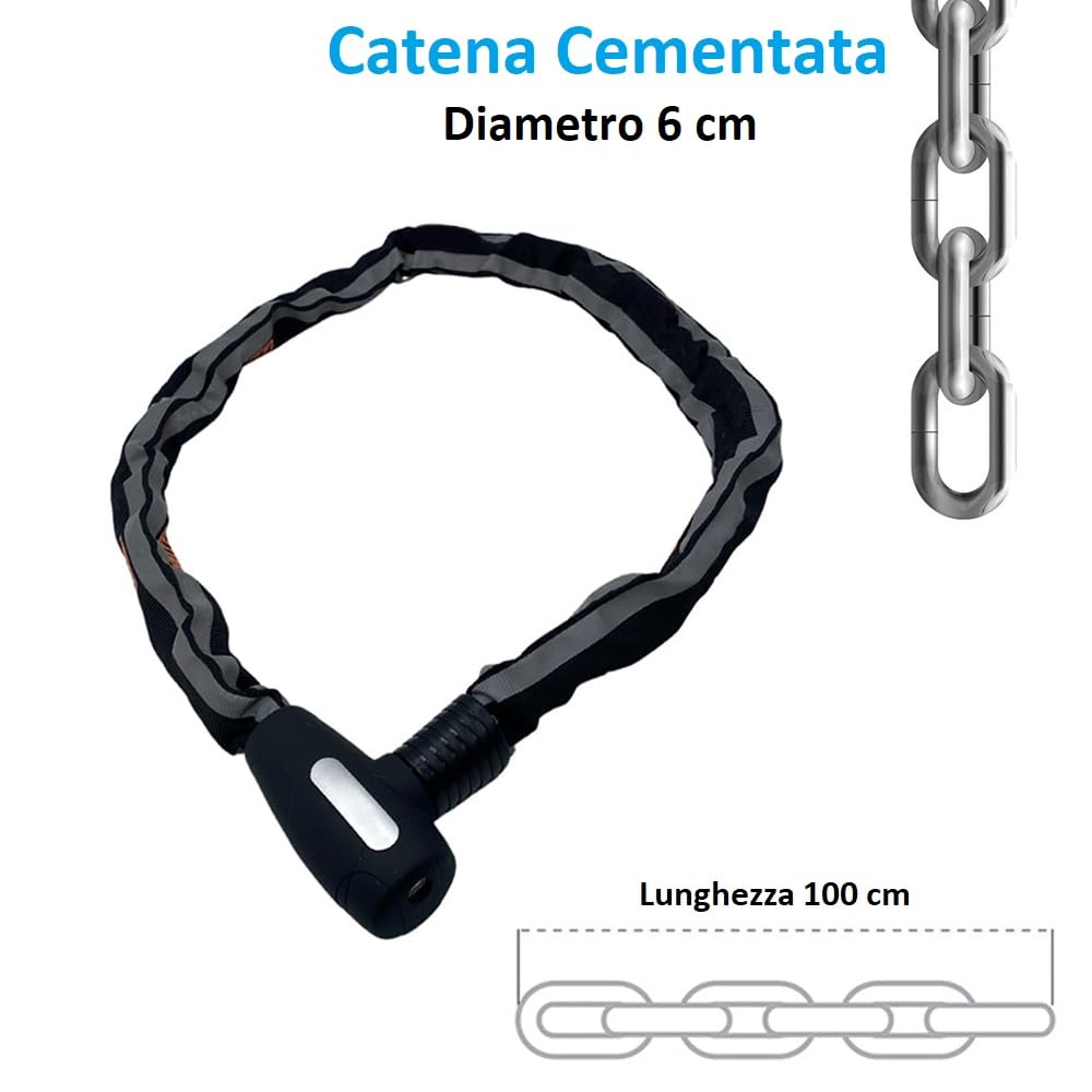 Paluplus 2 Catene per Bicicletta Antifurto, Diametro 6 cm e Lunghezza 100 cm, Rivestimento Antigraffio, Lucchetto con Chiusura Automatica, Serratura Antiscasso, per Bici, Moto, Cancelli -958F