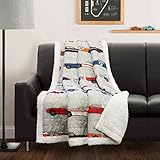 Lush Decor Lush Décor Race Cars Sherpa Throw Blanket, 60' x 50', Blue & Orange