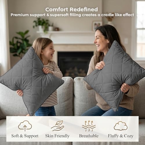 Image of AYKA Microfiber Cushion Filler Set of 5 (16 x 16 Inch) | Soft & Fluffy Sofa Cushions Inserts | Premium Polyester Fiber Throw Pillows for Sofa, Couch, Bed & Living Room Decor | Grey