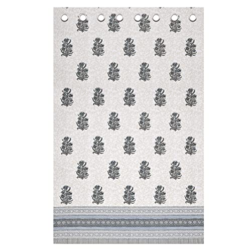 Image of BLOCKS OF INDIA Hand Block Printed Cotton Daylight Semi Sheer Curtains with Eyelets(Set of 2 Curtains, Flower 1, 7 Feet /Door Lightweight, Grey)