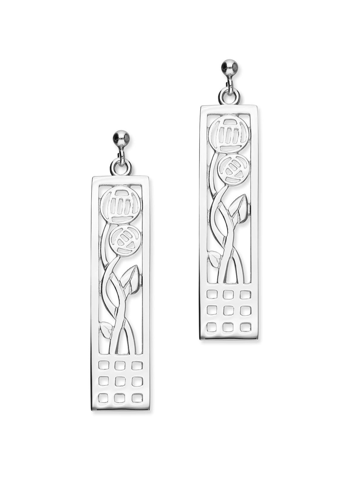 ORTAK 925 Sterling Silver Drop Earrings | Charles Rennie Mackintosh Flower Design | Art Nouveau Inspired | Scottish Fine Jewellery | Nickel Free |Made In Scotland
