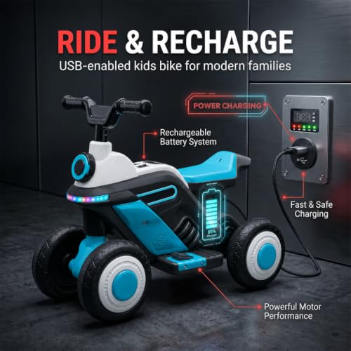 Image of StarAndDaisy Baby Walker Ride On Bike, Rechargeable Battery Operated Ride On Walker for Baby with LED Lights, Music, Horn, USB Charging, Baby Bike for Toddlers Boys & Girls (Blue)