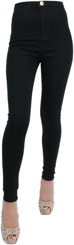 New Women's Ladies One Button High Waist Jeans Black Skinny Slim Fit Stretch UK Sizes 12 Jeans Sizes