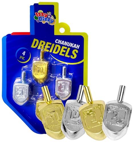 Izzy 'n' Dizzy Hanukkah Metallic Gold and Silver Dreidel (Pack of 4) - Medium