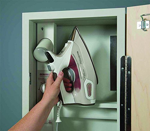 Iron-A-Way Built-In Ironing Center with 42 Inch Swiveling Ironing Board, Hot Iron Storage and Raised White Panel Door-ANE42RWU