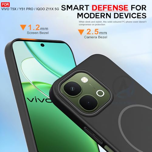 Image of AESTMO Shockproof Back Case Cover for iQOO Z11X / Vivo T5X / Vivo Y51 Pro 5G | Slim Hard Shell | Hard Back Cover for iQOO Z11X / Vivo T5X / Vivo Y51 Pro 5G (Compatible with MagSafe Accessories, Black)