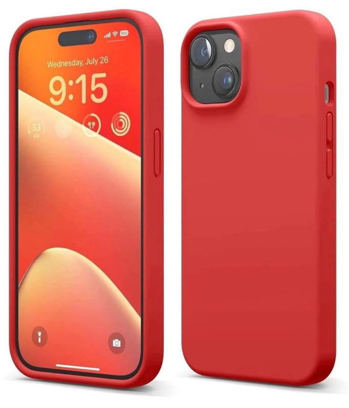 Image of Premium Liquid Silicone Case for iPhone 13 - Slim Full Body Protective Back Cover with Soft Microfiber Lining, Anti-Slip Grip Scratch Resistant Phone Case (Red)