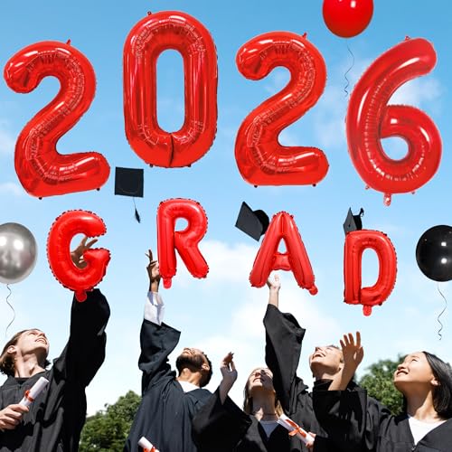 Image of Party Spot!125 PCS Red and Black Graduation Party Decorations, 2026 Graduation Party Decorations, Class of 2026,Comgrats Grad Photo Banners, Tablecloth, Balloons, Cake Toppers