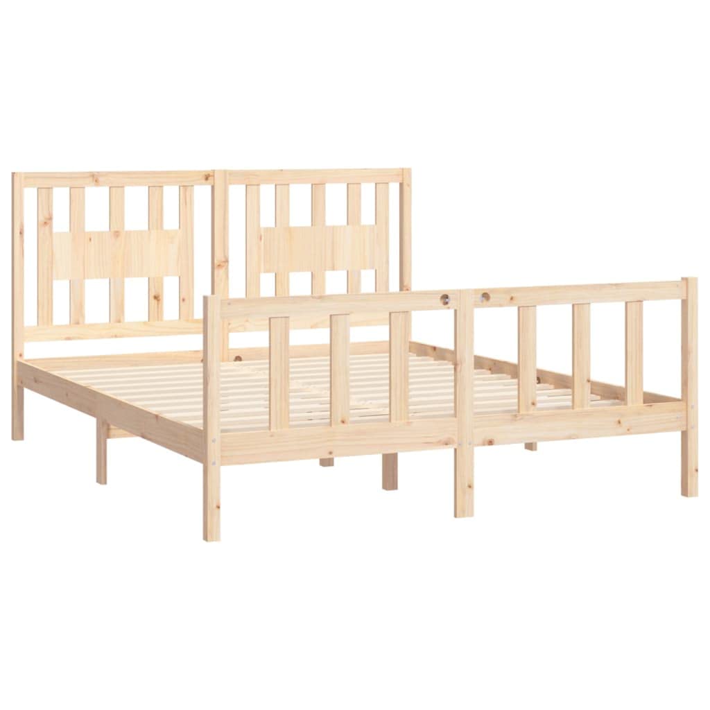 Lite drewno sosnowe Klasyczna rama z wezgłowiem Brąz 160x200 cm | Rama łóżka z wezgłowiem lite drewno sosnowe 160x200 cm solidna stabilna