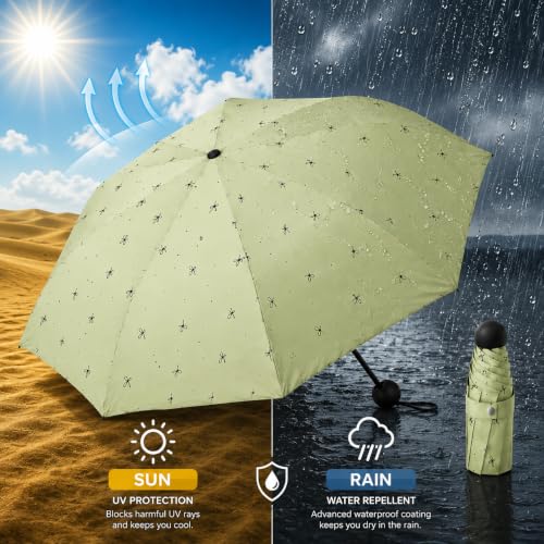 Image of Umbrella for Rain and Sun Protection UPF50+ Mini Capsule Foldable Umbrella for Women Men | 5-Fold Compact Travel Umbrella | Windproof UV Protection | Ring Buckle Anti-Loss