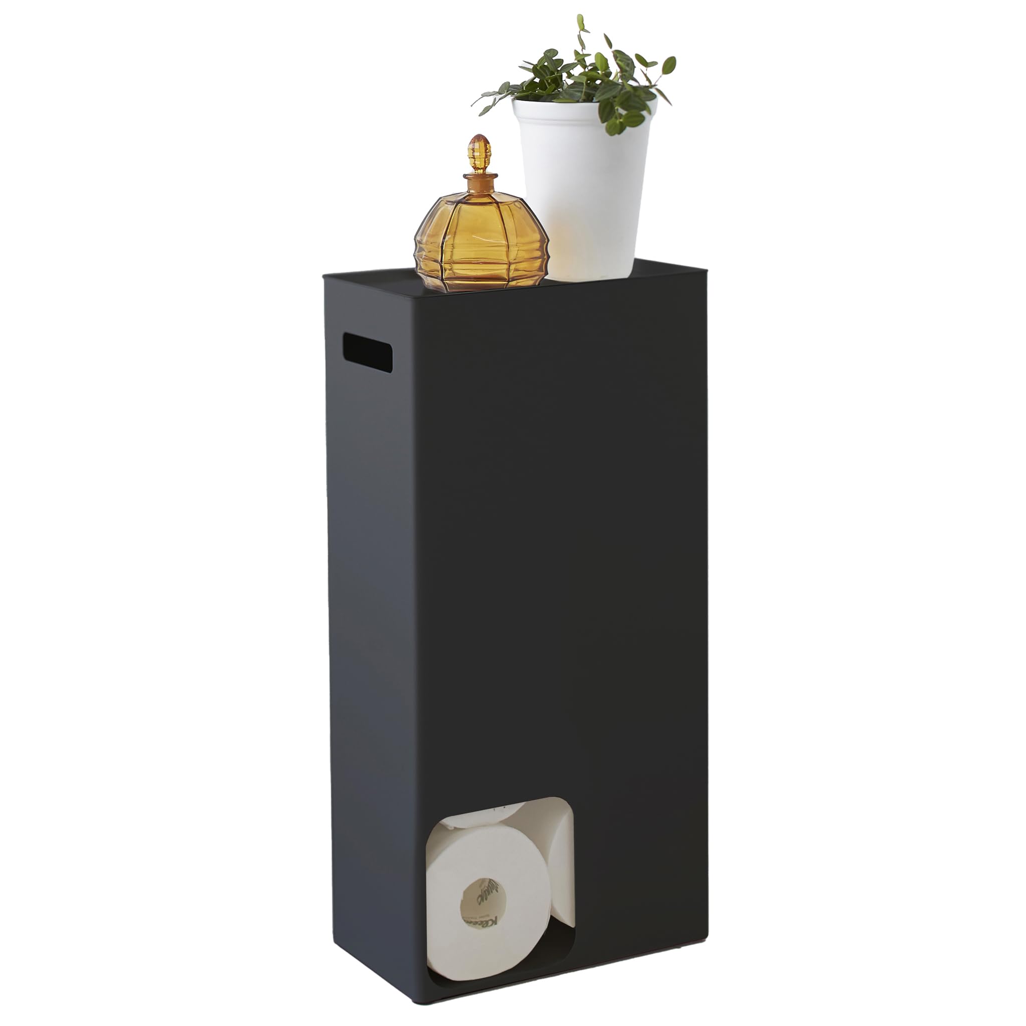 Yamazaki 3456 TOWER Toilet Paper Stocker, black, Steel, Minimalist, 23 x 12.5 x 48 cm