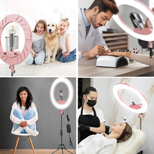 Image of Ring Light 18 INCH Kit,55W6700k Dimmable LED Light, Tripod Stand, Remote Controller,Box for Camera,Smartphone,YouTube,TikTok,Self-Portrait Shooting,CRI95 (Pink)