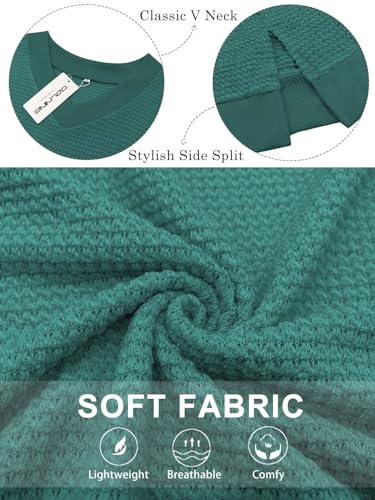 Image of DOLNINE Plus-Size-Tops for Women Casual V Neck Pullover Cute Waffle Knit Lantern Sleeve Sweaters Fashion Side Split Tunics