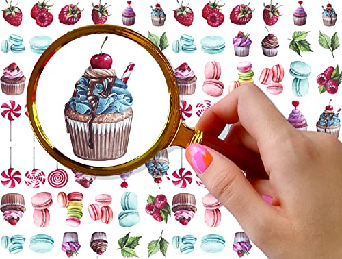 Nail Stickers Decals (3 Sheets) Flonznail Sweets Cake Muiffins Cute Watercolor Painting Nail Décor #TOP25