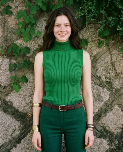 Image of v28 Women Sleeveless High Neck Turtleneck Stretchable Knit Sweater Top