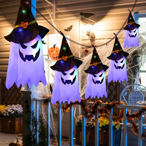 Halloween Decorazioni Horror Halloween Ghost Windsocks Decorazioni di Halloween Fantasma da Appendere con Luci LED Manica a Vento Fantasma per Decorazione Halloween G