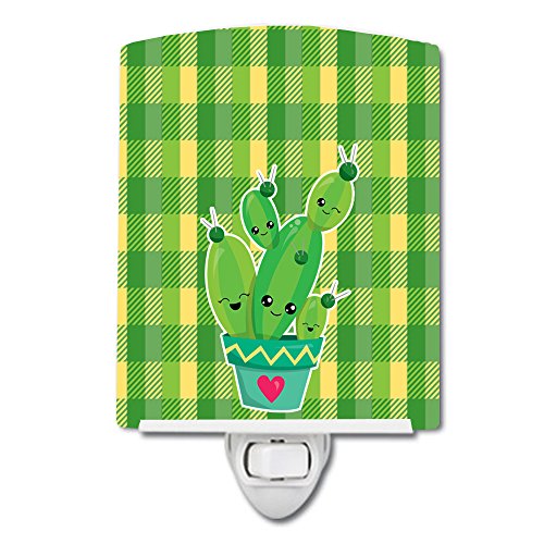 Caroline's Treasures BB6853CNL Cactus Striped Plaid Ceramic Night Light Compact, UL-Certified, Ideal for Bedroom, Bathroom, Nursery, Hallway, Kitchen, 6x4x3, Multicolor