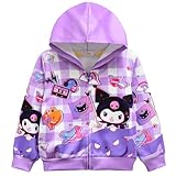 Dmakifuz Cute Kuro-mis Cat Hoodie for Girls Zip Up Jacket Kids Anime Hooded Sweatshirt Coat with Pocket 4-10 Years (US, Age, 6 Years, 7 Years, Purple)