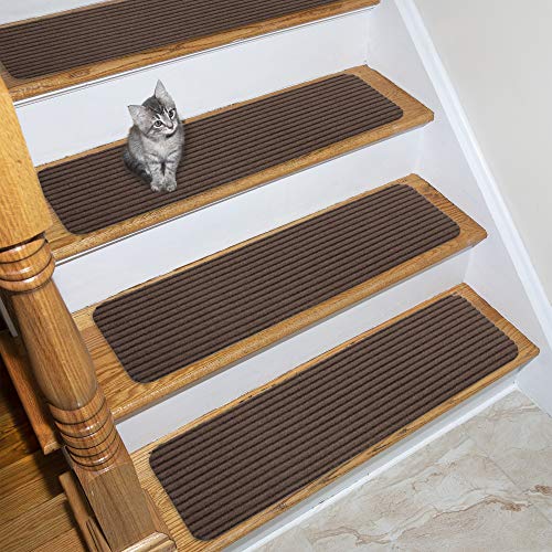 Ottomanson Scrape Collection Non-slip Indoor/Outdoor Solid Ribbed Design 7-Pack Stair Tread, 7 Pack