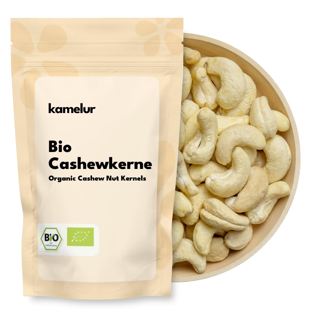 Kamelur 1kg BIO Cashewkerne Rohkost - Ganze Cashew Nüsse, unbehandelt und ohne Zusätze aus kontrolliert biologischem Anbau