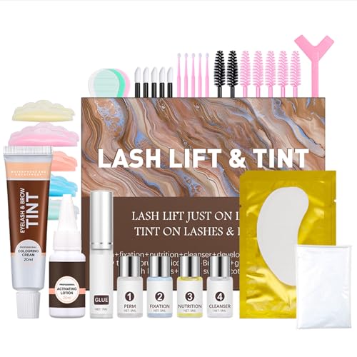 Getaria Lash Lift Tint Kit Professional Eyelash & Brow 2 In 1 Perm Eyebrow Lamination And Fuller Thicker Brows Suitable For Salon Home Use Lasts 4-6 Weeks (Brown)