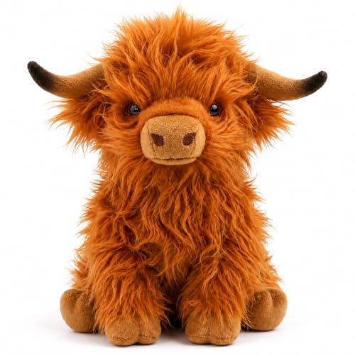 Hug Haven Highland Cow Stuffed Animal,10.5 inches Realistic Cow Plush Toy,Animal Cattle Plush Farm Toy,Farm Plushie for Christmas, Birthday Gift for Boys, Girls, Kids and Grandchildren