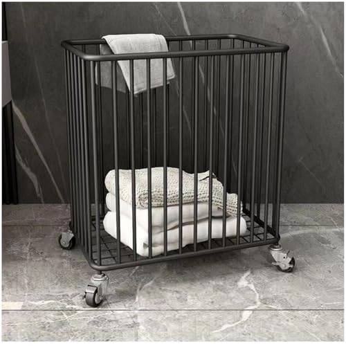Panier à linge roulant avec cadre en métal et support de rangement pour buanderie et chambre