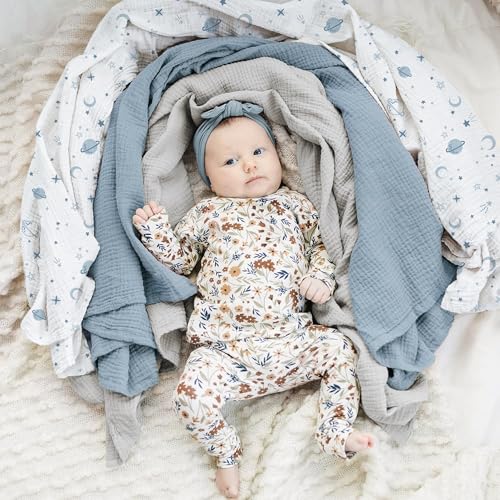 Image of Konssy 3 Pack Muslin Swaddle Blankets for Unisex, Newborn Receiving Blanket, Large 47 x 47 inches, Soft Breathable Muslin Baby Swaddles for Boys & Girls