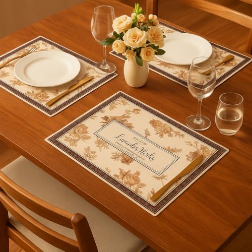 Image of YELONA Leather Dining Table Placemats Set of 6 - Waterproof, Heat Resistant, Anti-Slip, Easy to Clean Table Mats for Dining Table, Kitchen & Home Decor (Taupe Beige, 40 x 30 cm)