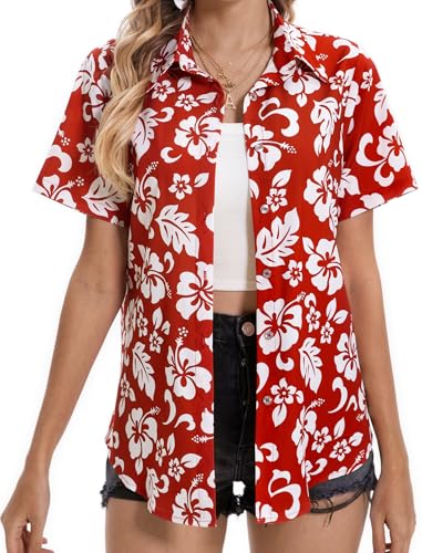 Hawaiian Shirts for Women Tropical Shirt Summer Beach Button Down Short Sleeve Blouses Floral Top Aloha Luau Outfits 20253