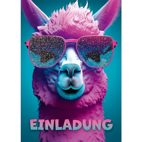 Moosthaler Glitzer Lama Einladungskarten 12 Stück